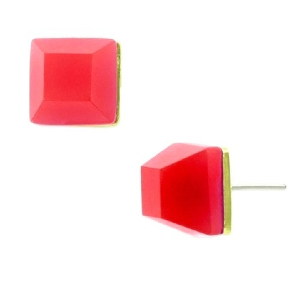 NWT Kate Spade Stud Earrings Chunky Geometrical 3D Vibrant Coral Red Pink